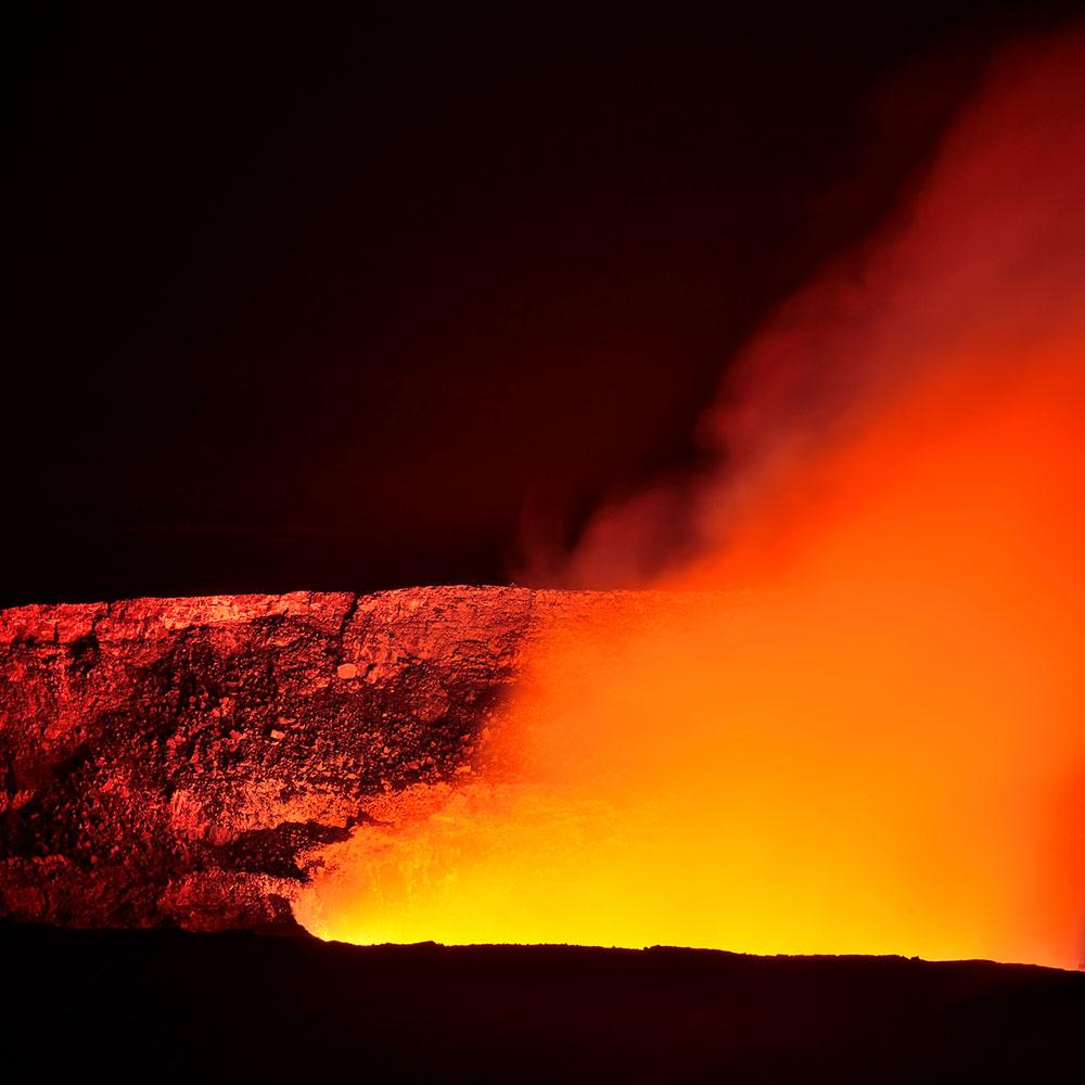 glowing lava at night