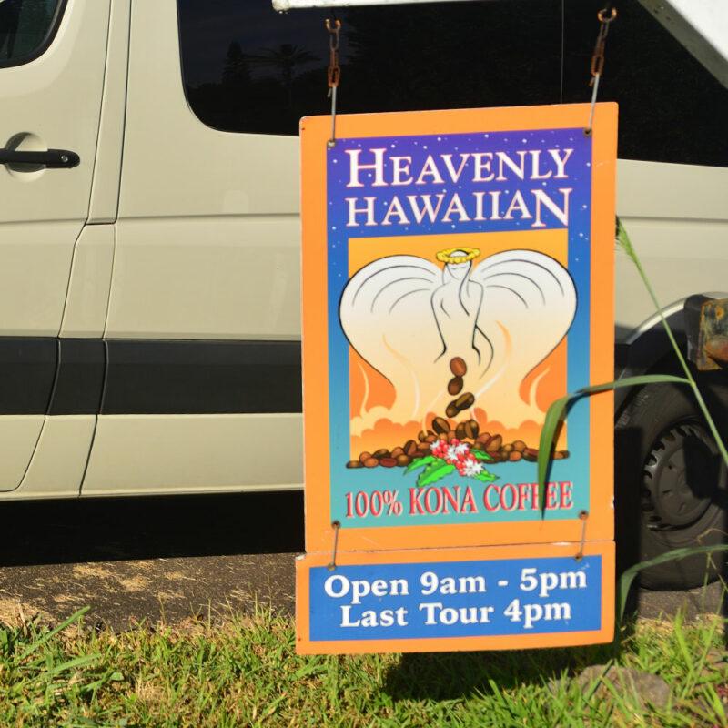 Heavenly Hawaiian Kona Coffee tour sign