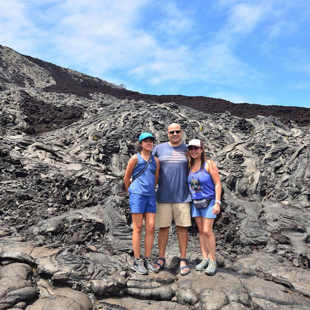 Family photo on lava flow